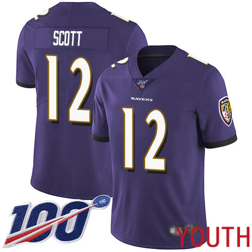 Baltimore Ravens Limited Purple Youth Jaleel Scott Home Jersey NFL Football #12 100th Season Vapor Untouchable->youth nfl jersey->Youth Jersey